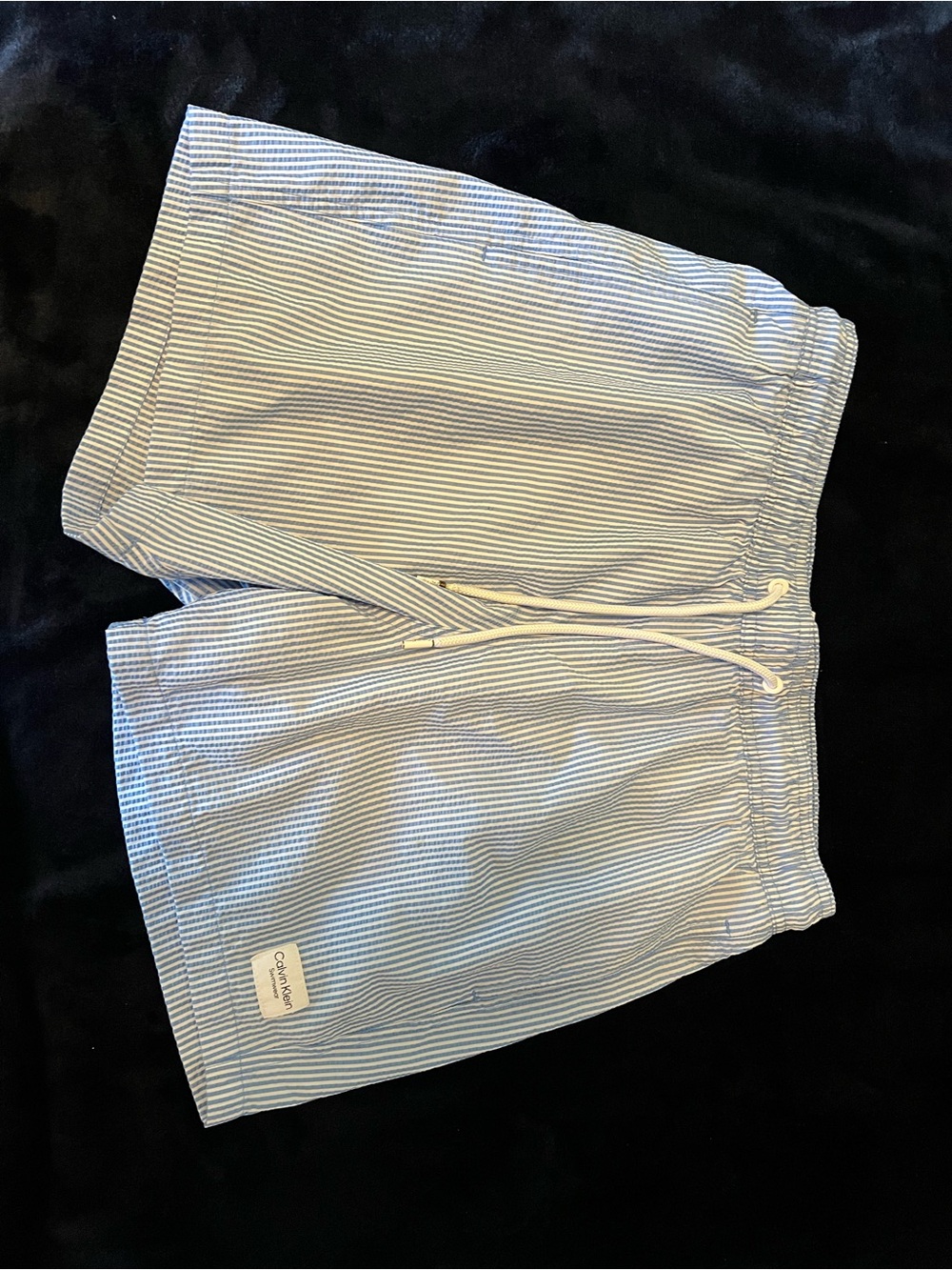 Calvin Klein Light Blue & White Striped Drawstring Shorts